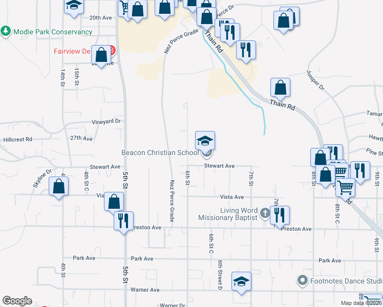 map of restaurants, bars, coffee shops, grocery stores, and more near 3020 6th St in Lewiston