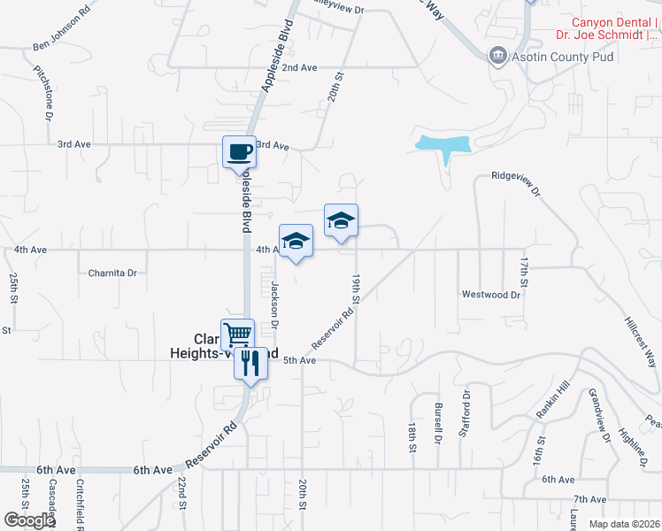 map of restaurants, bars, coffee shops, grocery stores, and more near 1917 4th Avenue in Clarkston