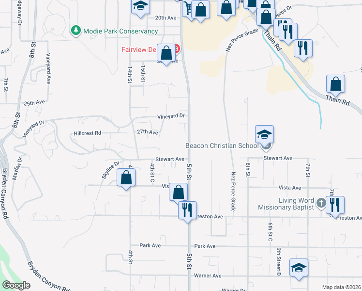 map of restaurants, bars, coffee shops, grocery stores, and more near 2748 17th Street in Lewiston