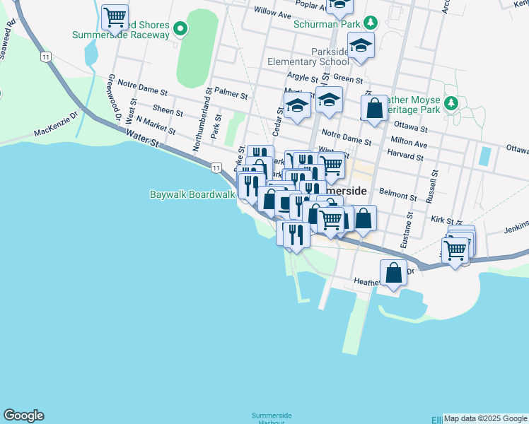 map of restaurants, bars, coffee shops, grocery stores, and more near 368 Prince Edward Island 11 in Summerside
