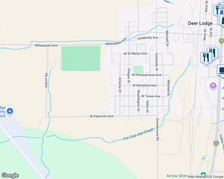map of restaurants, bars, coffee shops, grocery stores, and more near 1000-1104 West Texas Avenue in Deer Lodge