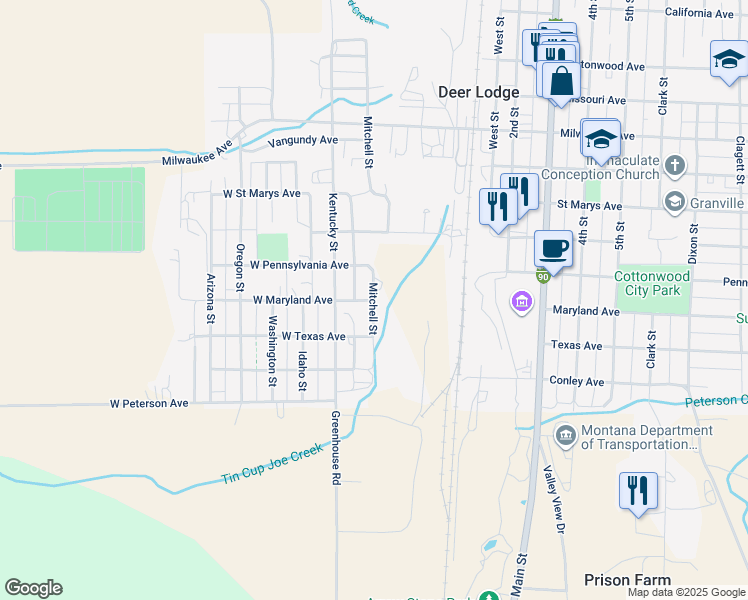 map of restaurants, bars, coffee shops, grocery stores, and more near 1000 Mitchell Street in Deer Lodge
