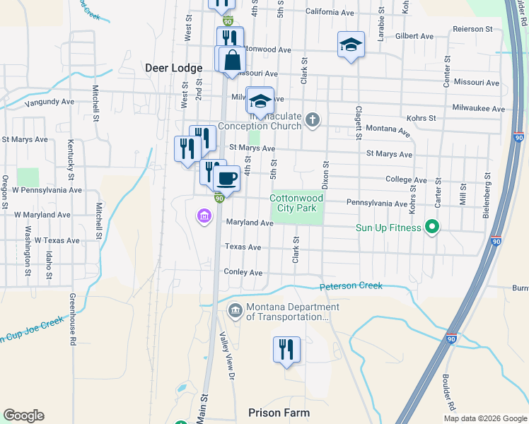 map of restaurants, bars, coffee shops, grocery stores, and more near 900-904 5th Street in Deer Lodge