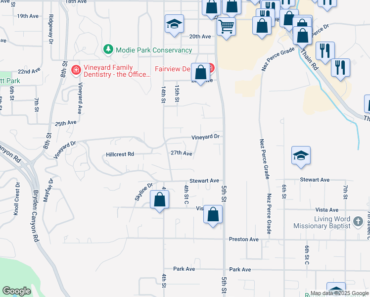 map of restaurants, bars, coffee shops, grocery stores, and more near 1445 27th Avenue in Lewiston