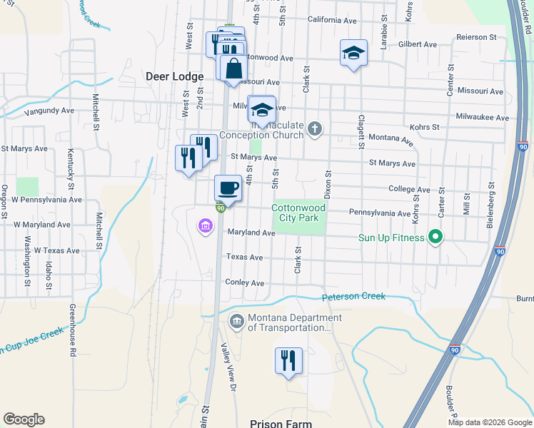 map of restaurants, bars, coffee shops, grocery stores, and more near 900 5th Street in Deer Lodge