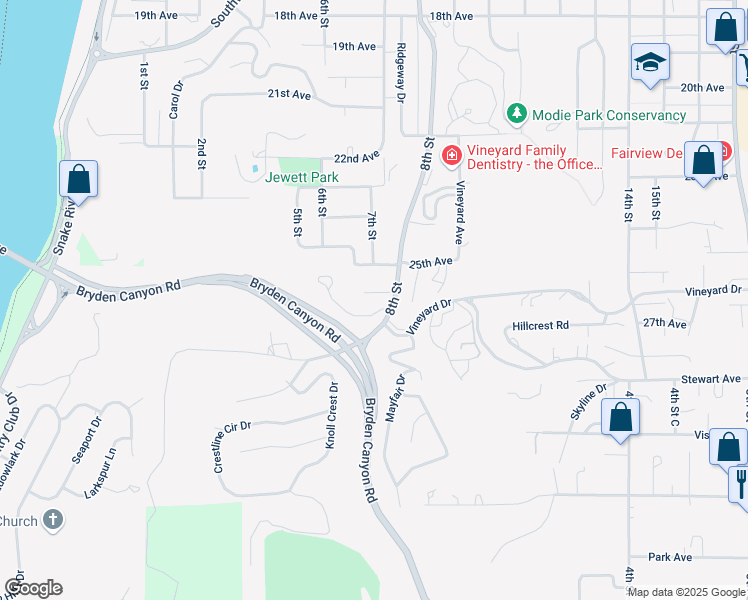 map of restaurants, bars, coffee shops, grocery stores, and more near 642 Mayfair Court in Lewiston