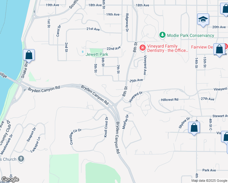 map of restaurants, bars, coffee shops, grocery stores, and more near 642 Mayfair Court in Lewiston