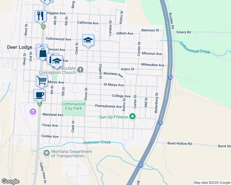 map of restaurants, bars, coffee shops, grocery stores, and more near 812 Saint Marys Avenue in Deer Lodge