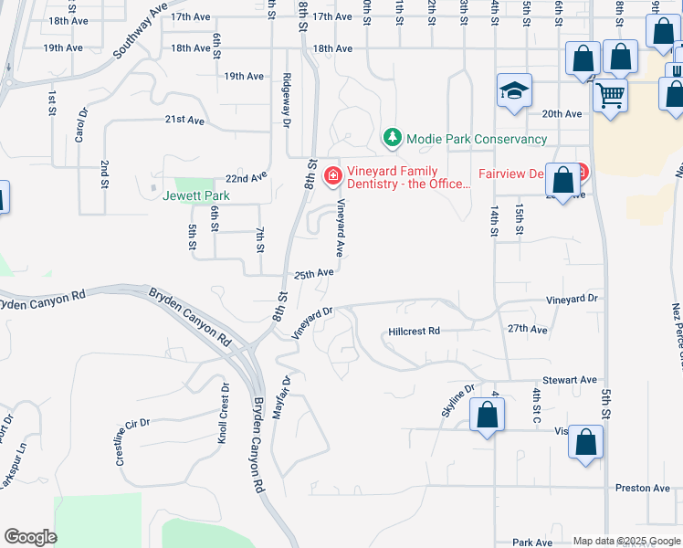 map of restaurants, bars, coffee shops, grocery stores, and more near 904 25th Avenue in Lewiston