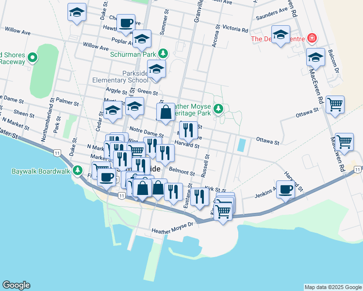 map of restaurants, bars, coffee shops, grocery stores, and more near 176 Harvard Street in Summerside