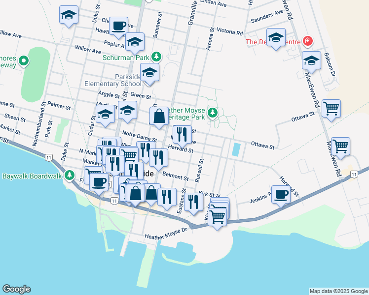 map of restaurants, bars, coffee shops, grocery stores, and more near 161 Harvard Street in Summerside