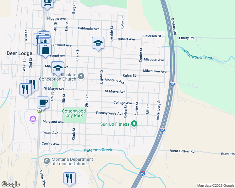 map of restaurants, bars, coffee shops, grocery stores, and more near 812 Saint Marys Avenue in Deer Lodge