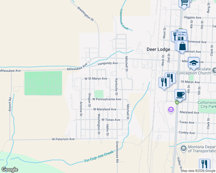 map of restaurants, bars, coffee shops, grocery stores, and more near 707 Idaho Street in Deer Lodge