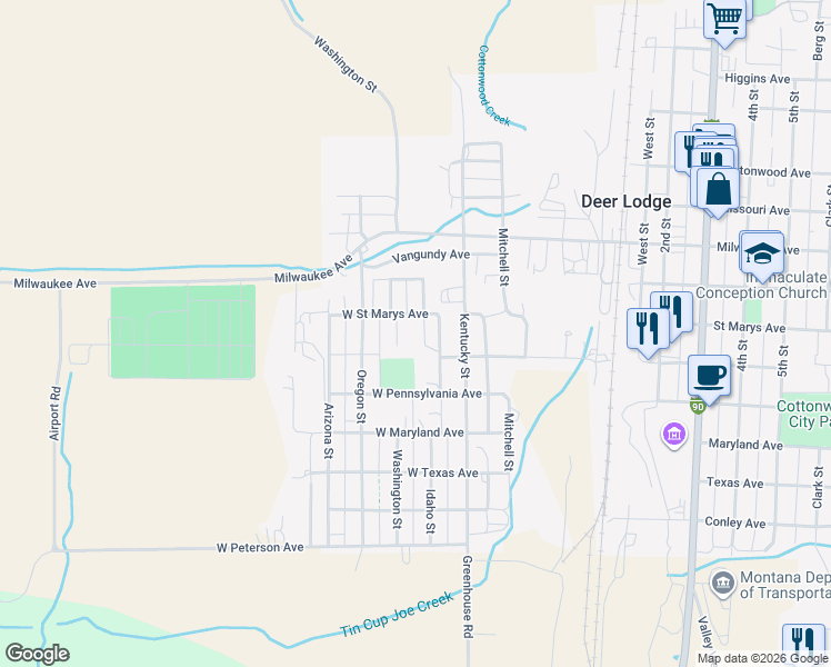 map of restaurants, bars, coffee shops, grocery stores, and more near 707 Idaho St in Deer Lodge