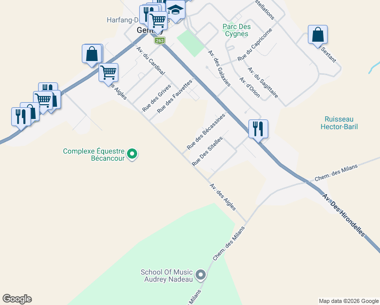 map of restaurants, bars, coffee shops, grocery stores, and more near Rue des Bécassines in Bécancour