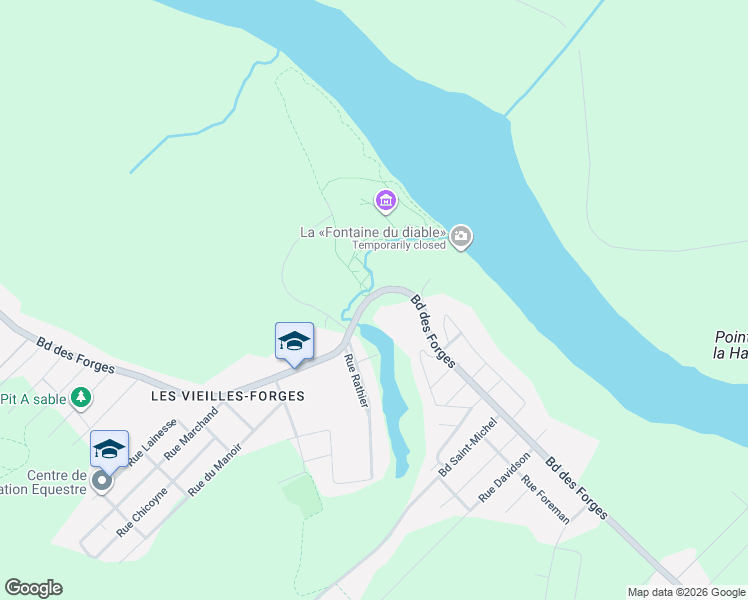 map of restaurants, bars, coffee shops, grocery stores, and more near 9935 Boulevard des Forges in Trois-Rivières