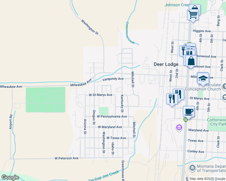 map of restaurants, bars, coffee shops, grocery stores, and more near 603 Idaho Street in Deer Lodge