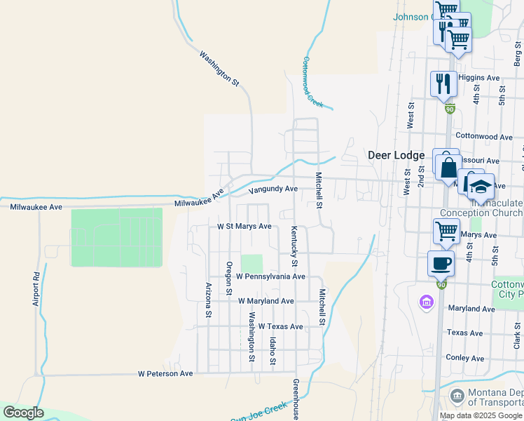 map of restaurants, bars, coffee shops, grocery stores, and more near 603 Idaho Street in Deer Lodge