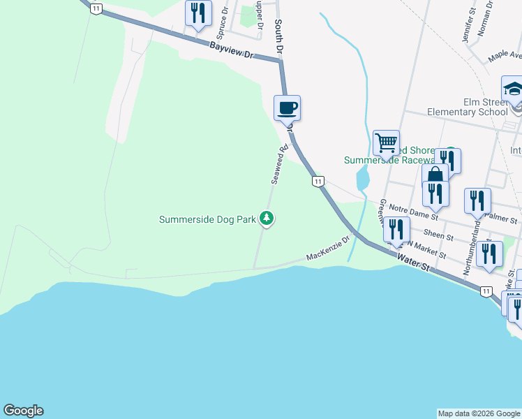 map of restaurants, bars, coffee shops, grocery stores, and more near 15 Seaweed Rd, Summerside, PE C1N 0B2 Seaweed Road in Summerside