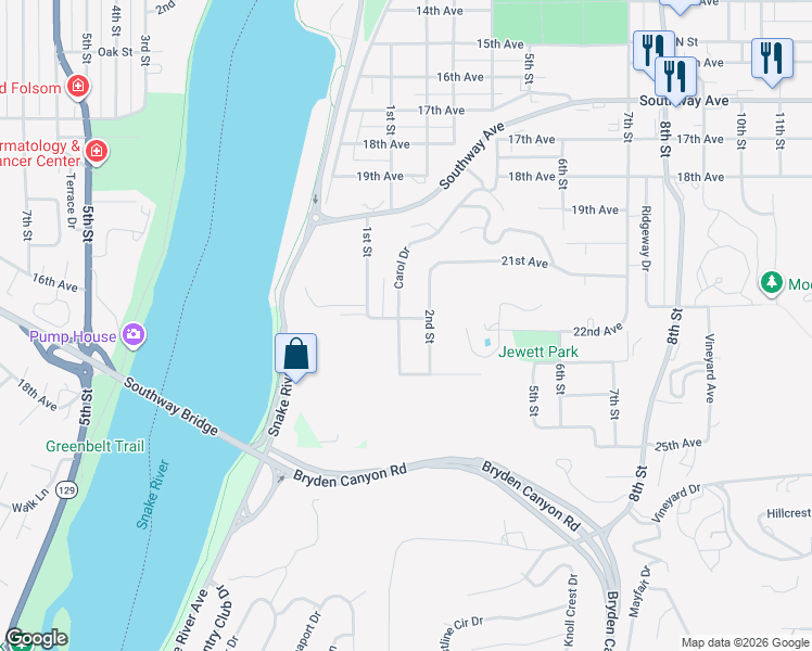 map of restaurants, bars, coffee shops, grocery stores, and more near 2205 Carol Drive in Lewiston