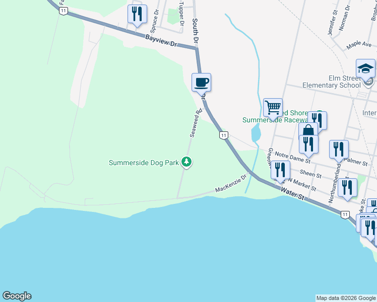 map of restaurants, bars, coffee shops, grocery stores, and more near 15 Seaweed Rd, Summerside, PE C1N 0B2 Seaweed Road in Summerside