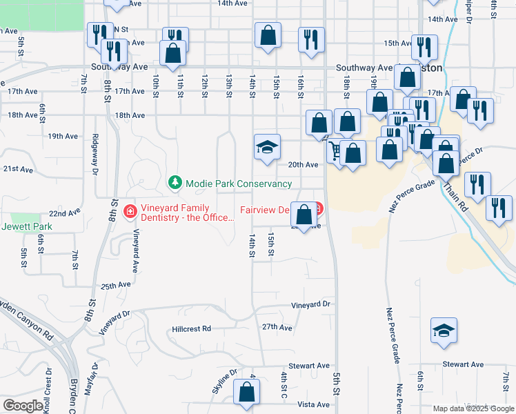 map of restaurants, bars, coffee shops, grocery stores, and more near 2235 14th Street in Lewiston