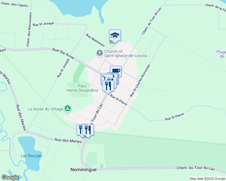 map of restaurants, bars, coffee shops, grocery stores, and more near 2236 Chemin du Tour du Lac in Nominingue