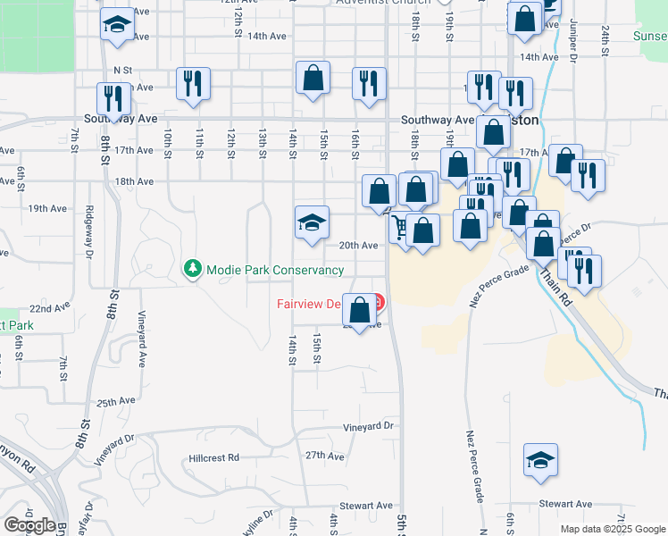 map of restaurants, bars, coffee shops, grocery stores, and more near 1514 20th Avenue in Lewiston