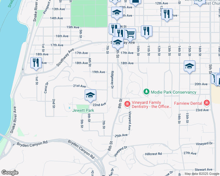 map of restaurants, bars, coffee shops, grocery stores, and more near 2014 Ridgeway Drive in Lewiston