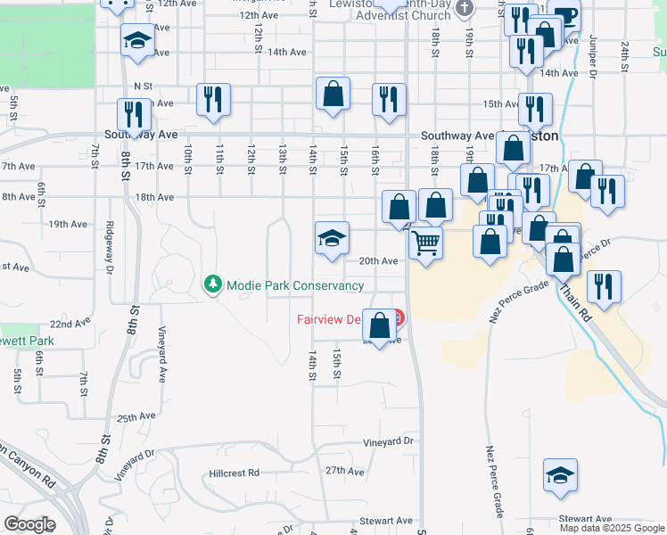 map of restaurants, bars, coffee shops, grocery stores, and more near 2020 15th Street in Lewiston