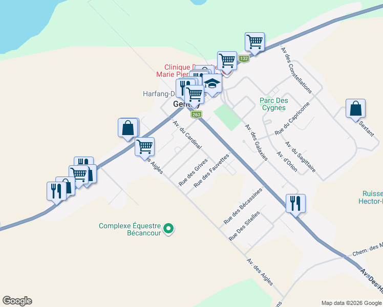 map of restaurants, bars, coffee shops, grocery stores, and more near 2750 Rue des Canaris in Bécancour