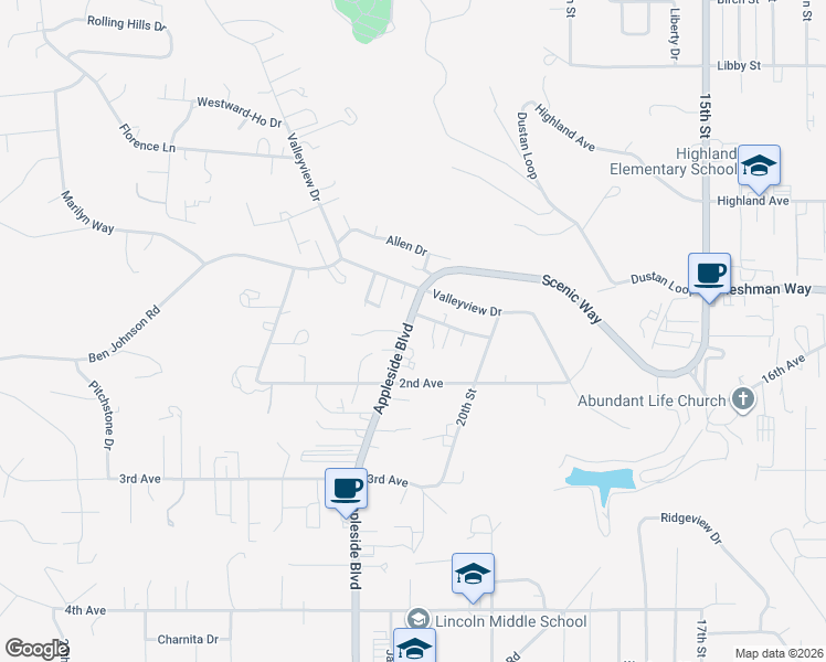 map of restaurants, bars, coffee shops, grocery stores, and more near 2320 Reservoir Road in Clarkston