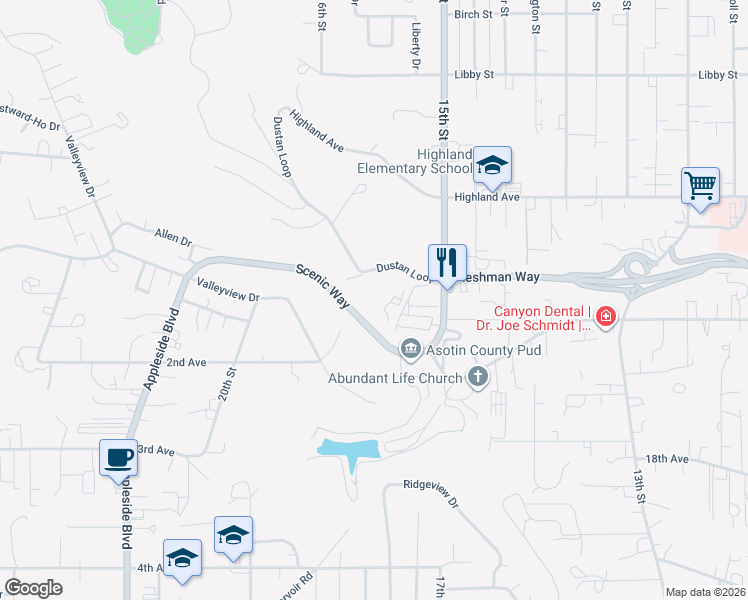 map of restaurants, bars, coffee shops, grocery stores, and more near 1798 Dustan Loop in Clarkston