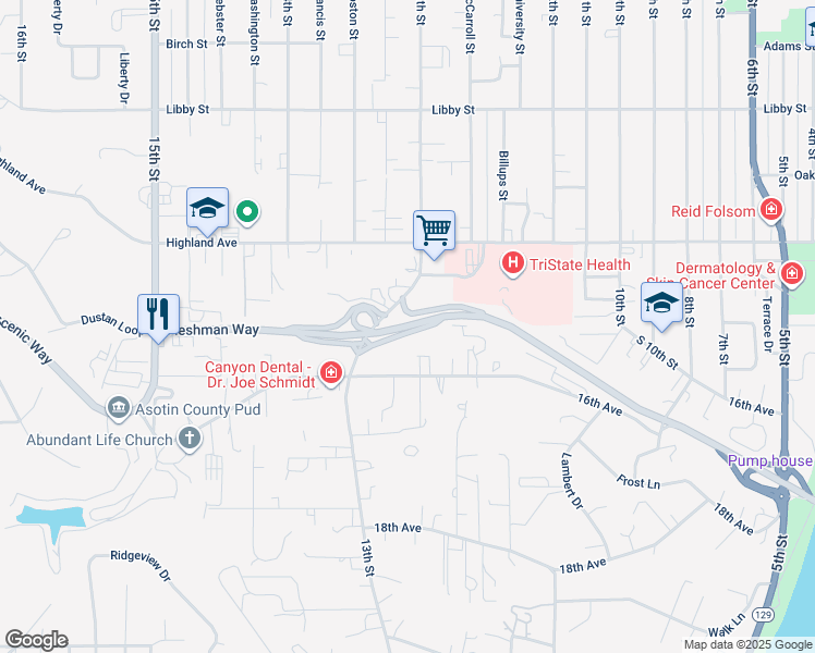 map of restaurants, bars, coffee shops, grocery stores, and more near Fleshman Way in Clarkston