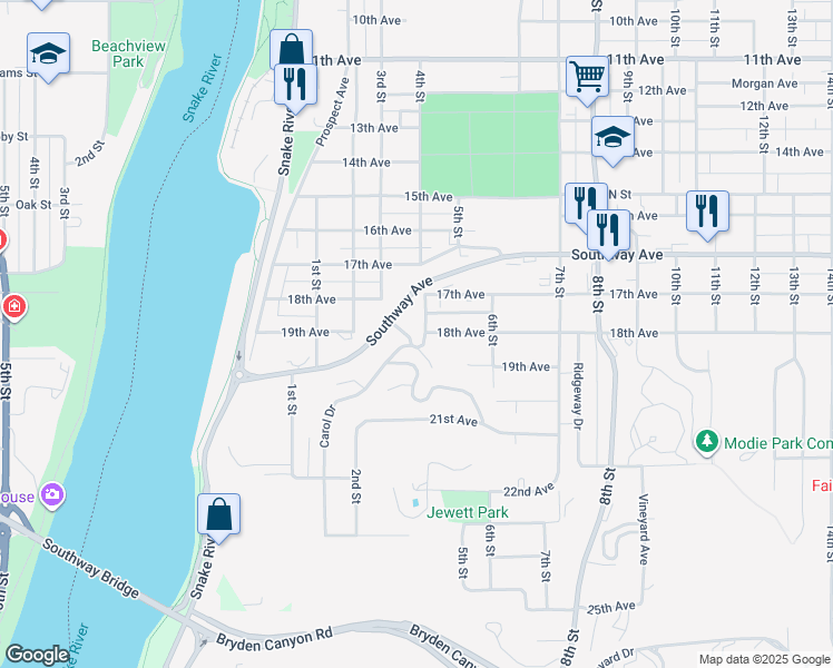 map of restaurants, bars, coffee shops, grocery stores, and more near 1732 5th Street in Lewiston