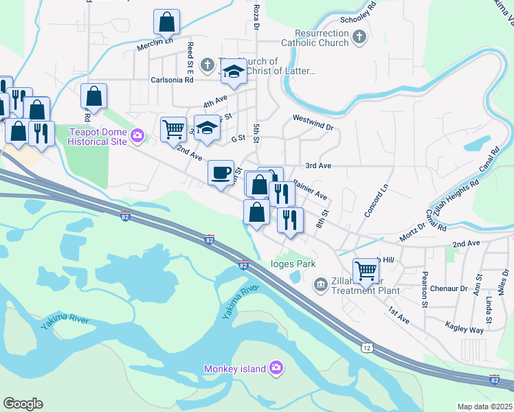 map of restaurants, bars, coffee shops, grocery stores, and more near in Zillah