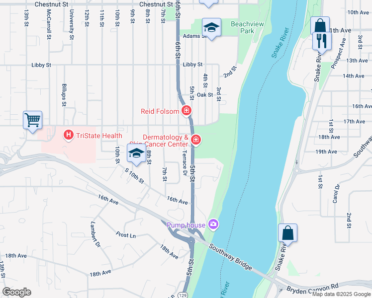 map of restaurants, bars, coffee shops, grocery stores, and more near 1439 Terrace Drive in Clarkston