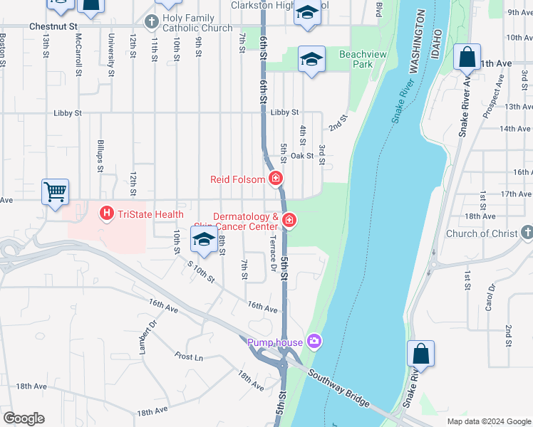 map of restaurants, bars, coffee shops, grocery stores, and more near 1439 Terrace Drive in Clarkston