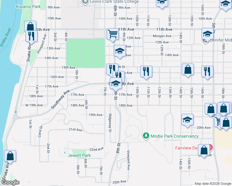 map of restaurants, bars, coffee shops, grocery stores, and more near 1701-1799 8th St in Lewiston