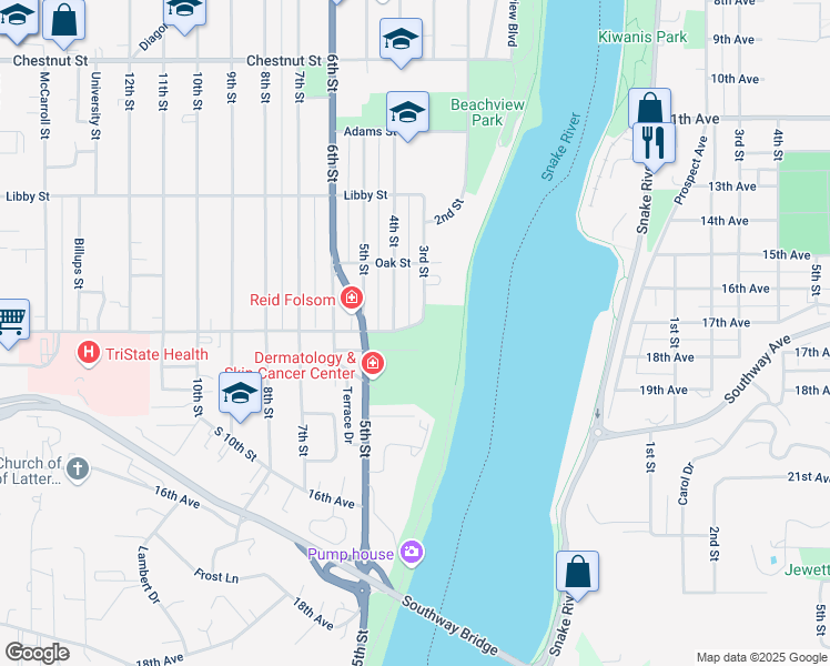 map of restaurants, bars, coffee shops, grocery stores, and more near 1338 3rd Street in Clarkston