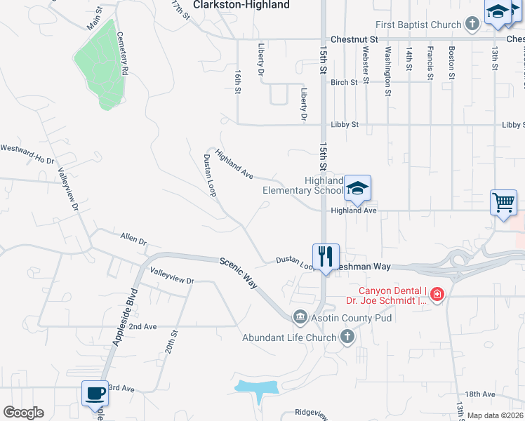 map of restaurants, bars, coffee shops, grocery stores, and more near 1666 Dustan Loop in Clarkston