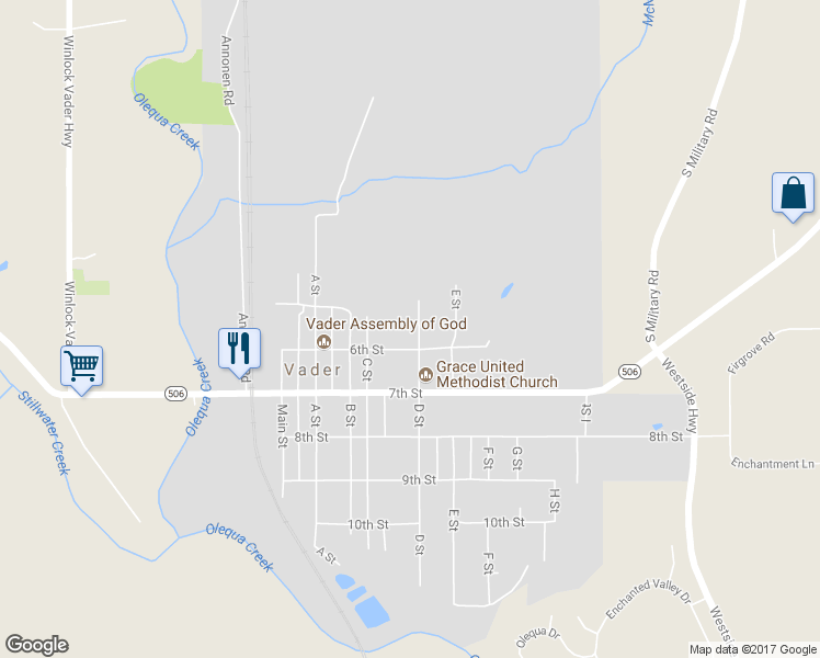 map of restaurants, bars, coffee shops, grocery stores, and more near 516 D Street in Vader