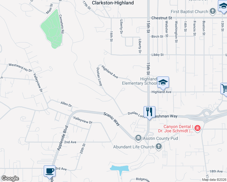 map of restaurants, bars, coffee shops, grocery stores, and more near 1666 Dustan Loop in Clarkston