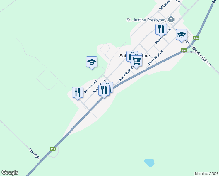 map of restaurants, bars, coffee shops, grocery stores, and more near 174 Québec 204 in Sainte-Justine