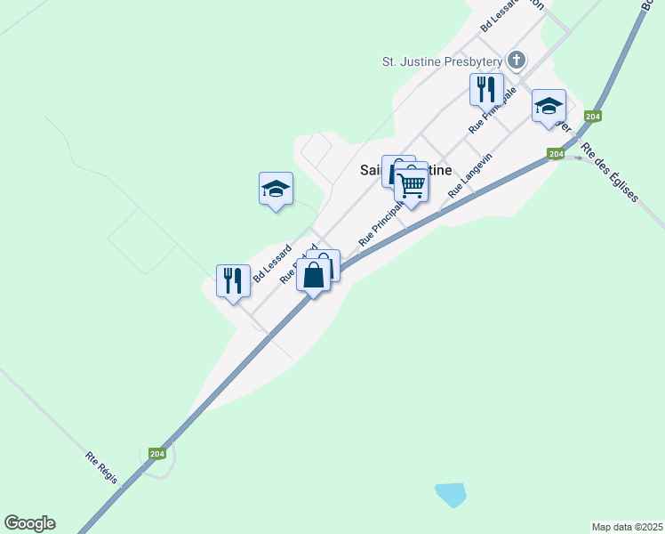 map of restaurants, bars, coffee shops, grocery stores, and more near 174 Québec 204 in Sainte-Justine