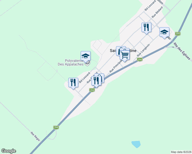 map of restaurants, bars, coffee shops, grocery stores, and more near 129 Rue Bédard in Sainte-Justine