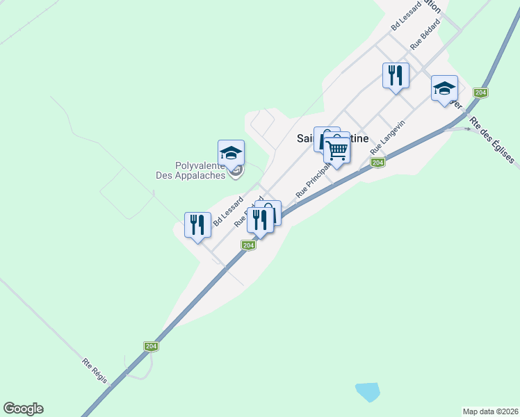 map of restaurants, bars, coffee shops, grocery stores, and more near 129 Rue Bédard in Sainte-Justine