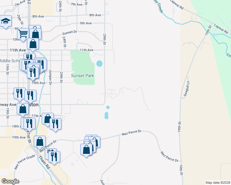 map of restaurants, bars, coffee shops, grocery stores, and more near 1429 29th Street in Lewiston