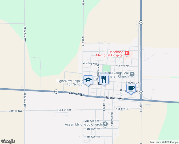 map of restaurants, bars, coffee shops, grocery stores, and more near 300-398 3rd Avenue Northwest in Elgin
