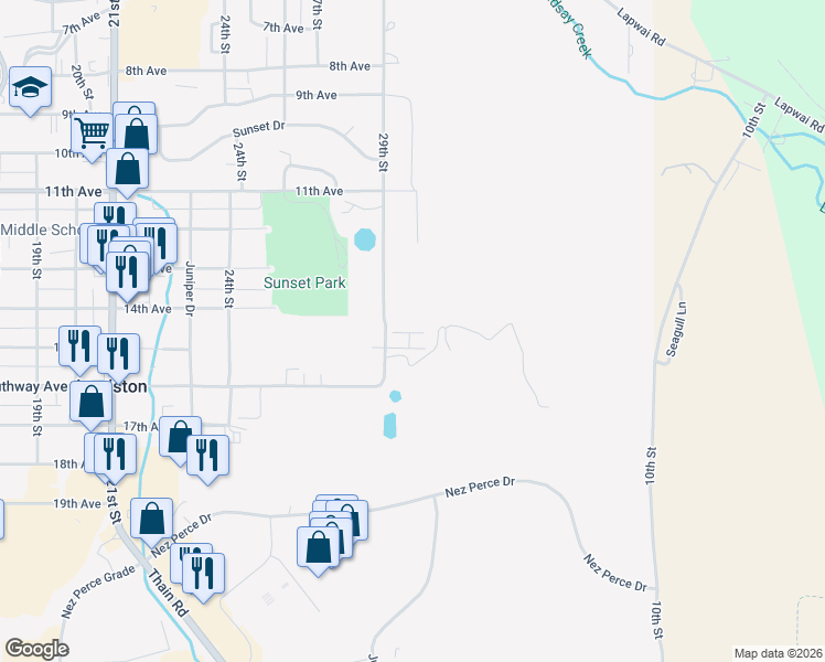 map of restaurants, bars, coffee shops, grocery stores, and more near 1415 29th Street in Lewiston